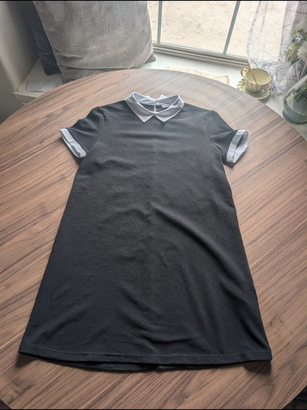 Zara Classic Black Short-Sleeve Dress with White Collar